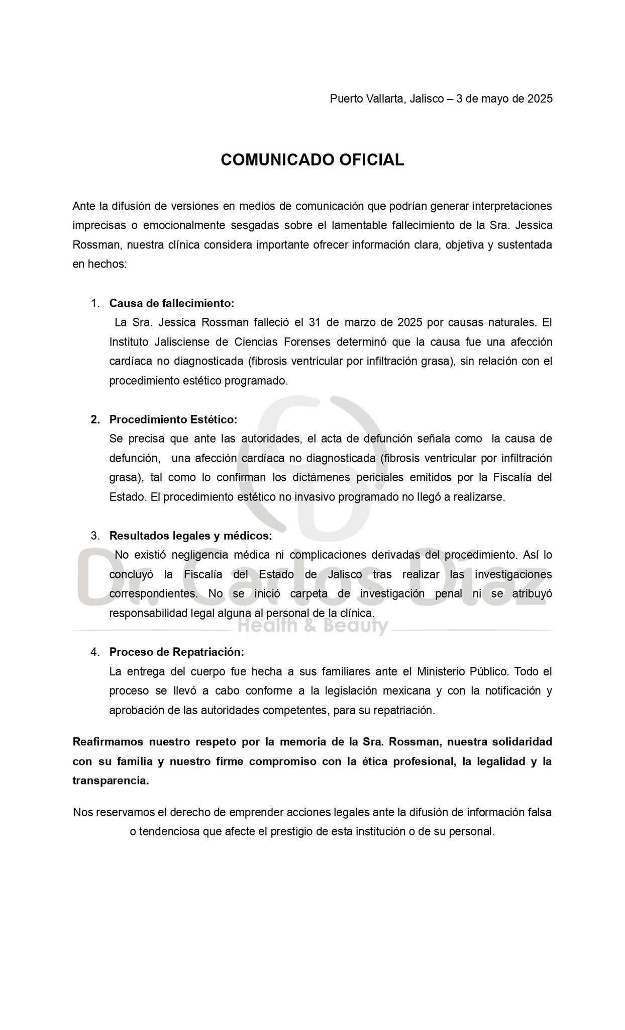 Comunicado Carlos Díaz