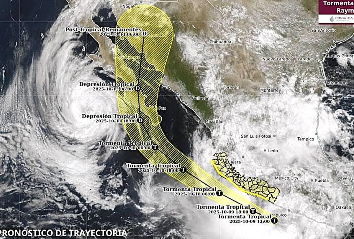 Mapa de trayectoria de la tormenta tropical "Raymond"