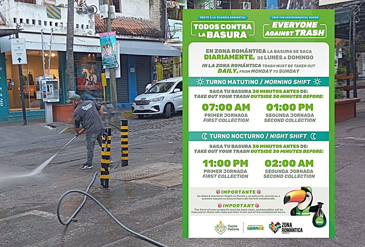 Recolección de la basura en Zona Romántica de Puerto Vallarta