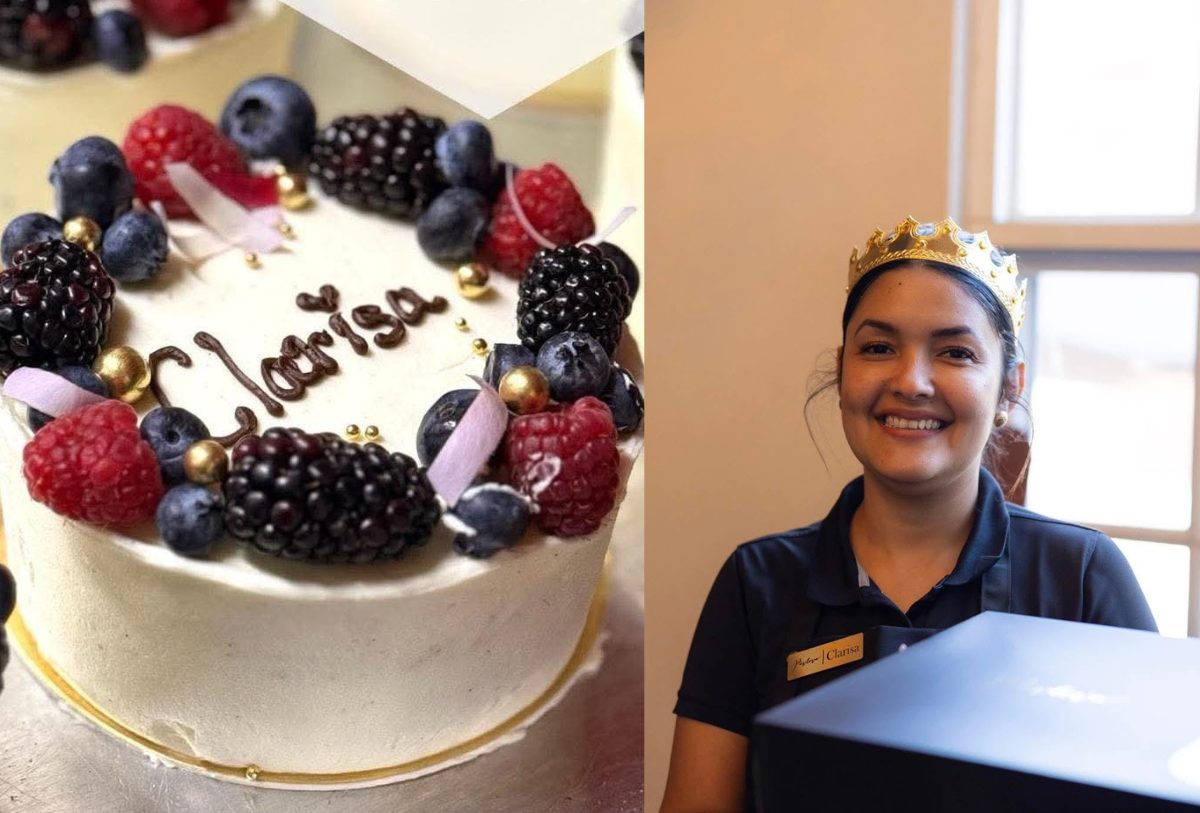 foto de un pastel y una chica con corona de nombre clarisa