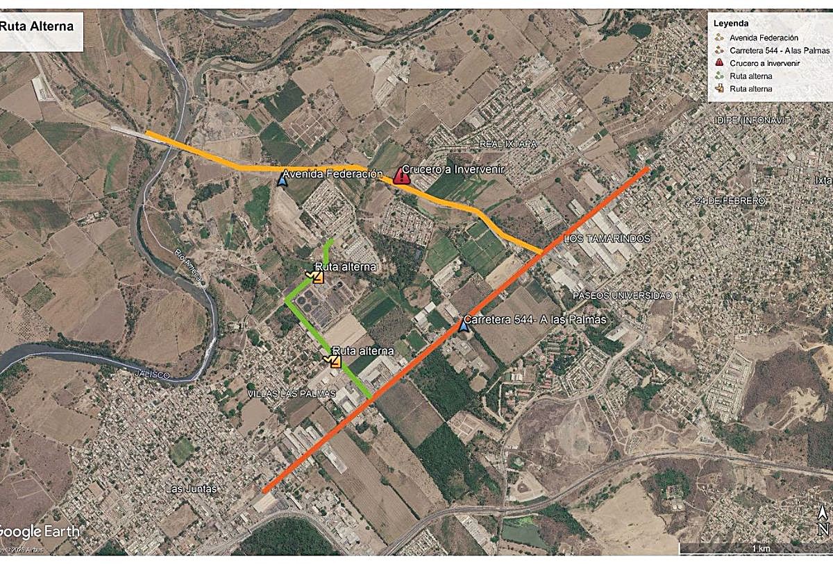 Mapa de un cierre vehicular en Puerto Vallarta