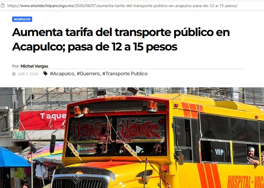 Nota sobre el costo del pasaje en Acapulco, Guerrero
