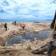 Aguas pluviales en la franja costera cae al mar en Las Glorias, Puerto Vallarta