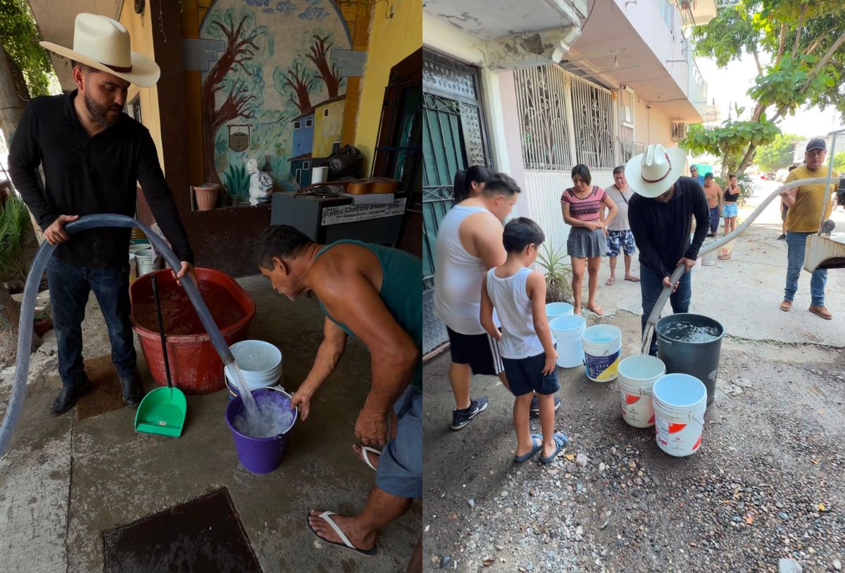 Juan Calderón del PAN Vallarta entregando agua potable