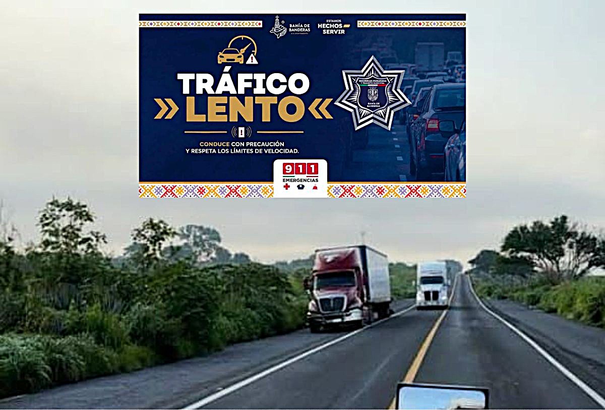 Tráfico lento en carretera 200 Tepic-Vallarta
