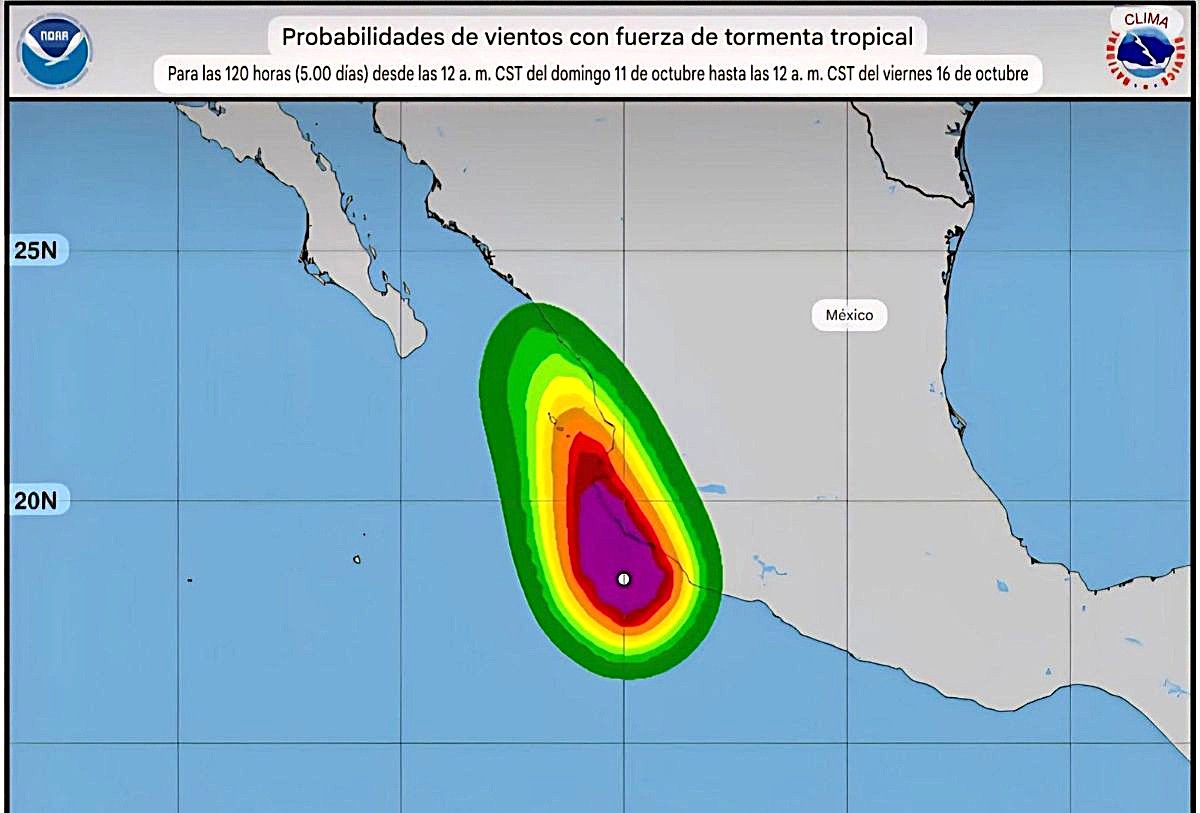 mapa de trayectoria huracán "Simon", 11 de octubre del 2026