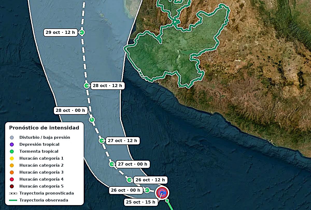 Trayectoria del ciclón "Vance", octubre del 2026
